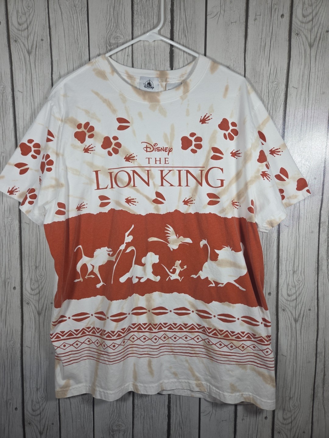 Disney The Lion King TShirt White Orange Size XL Tye Dye Simba Timon Pumba Print