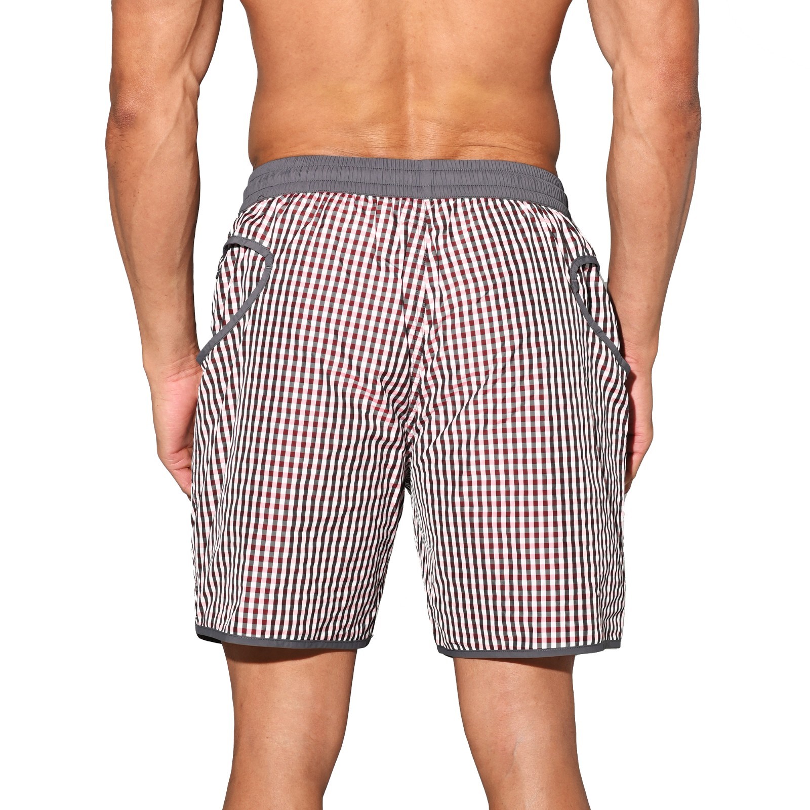 Men’s Lightweight Pocket Board Shorts Fast Dry Surf Lining Swimwear Plaid B4570