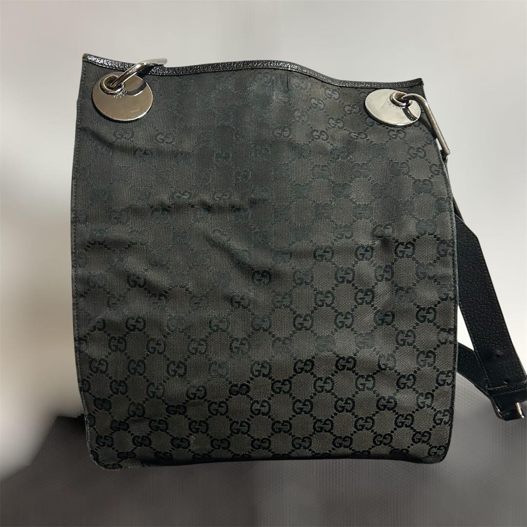 Gucci Silver Hardware GG Canvas Leather Shoulder Bag Pochette