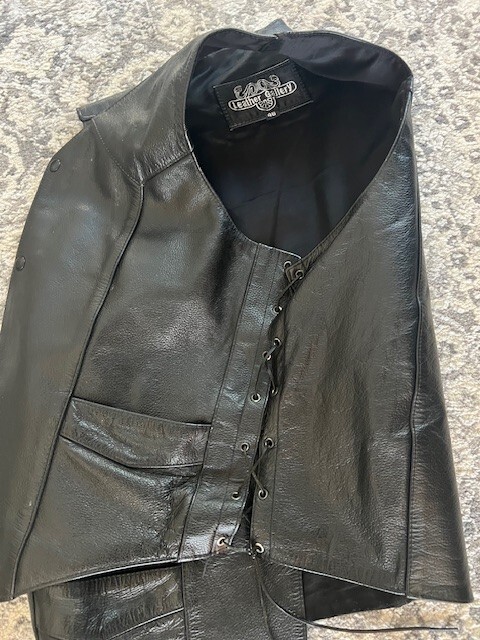 Mens Genuine Black Leather Motorcycle Vest