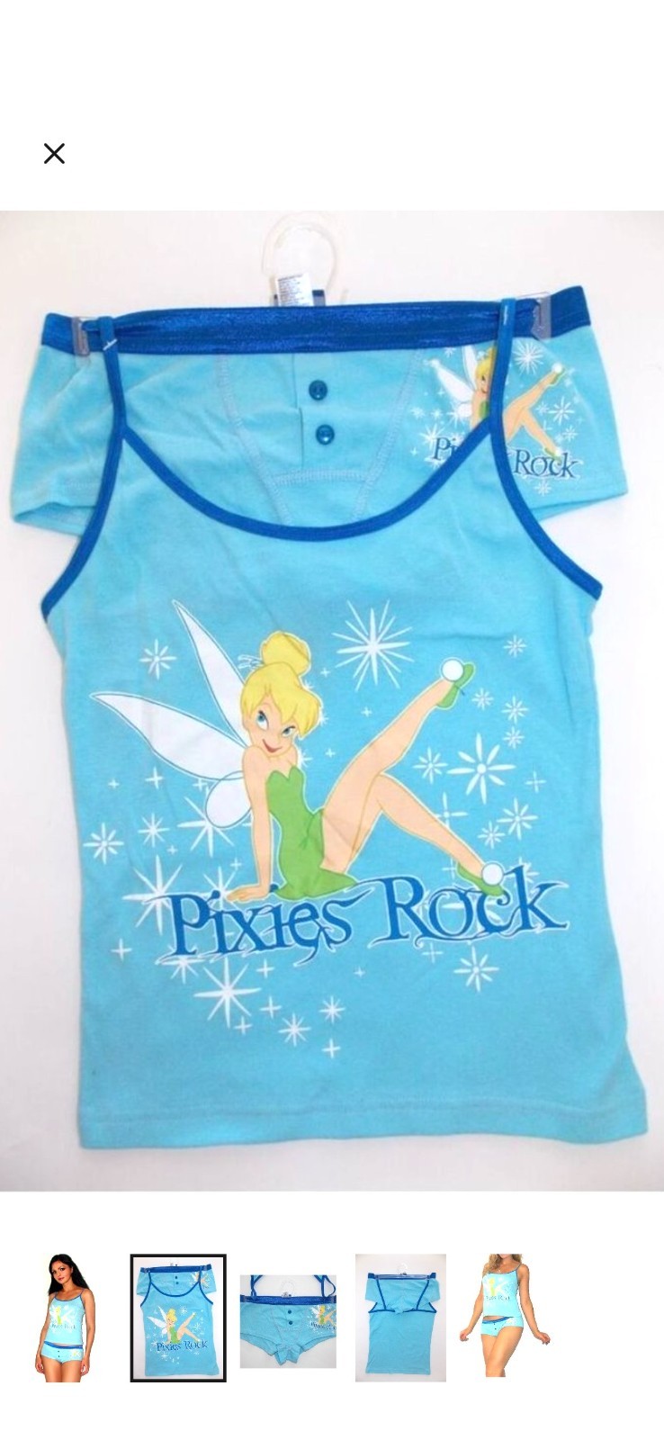 NWT Disney Tinker Bell Cami and Shorts 100% cotton Sleep SET. S, M
