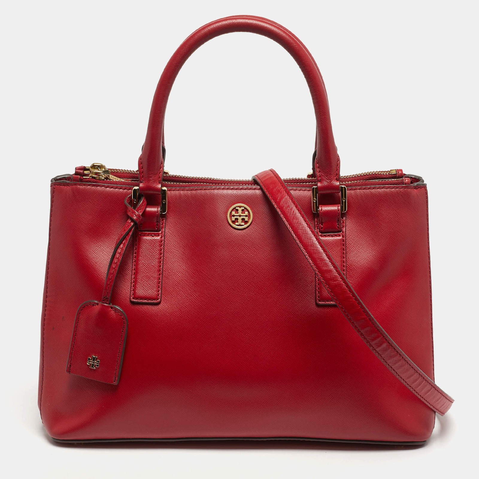 Tory Burch Robinson Double Zip Red Leather Tote