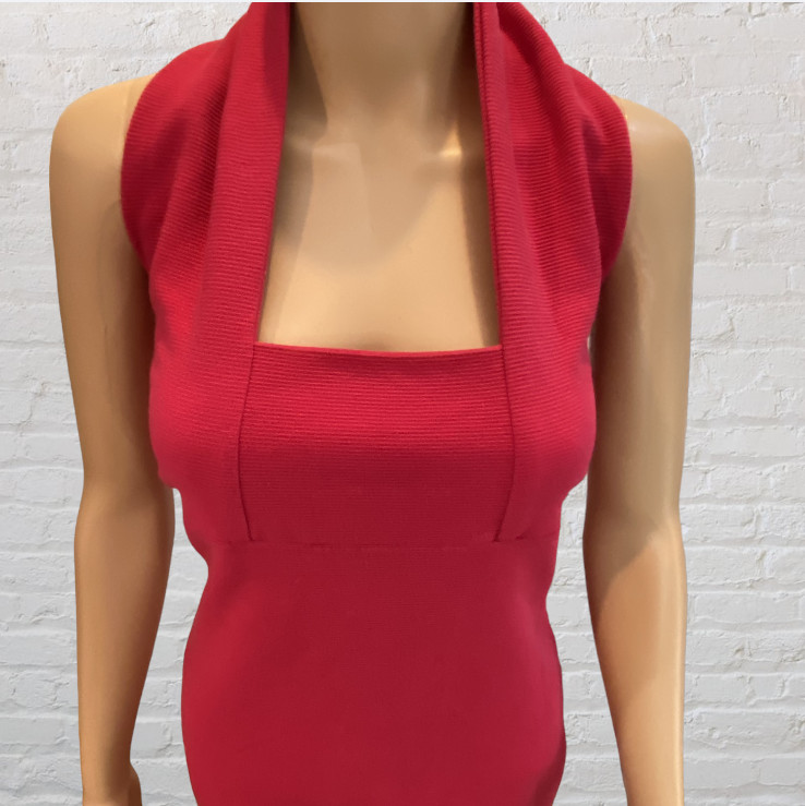 DAVID BENJAMIN COLLECTION — Halter Dress, Red, Backless, Form Fitting, Stretch