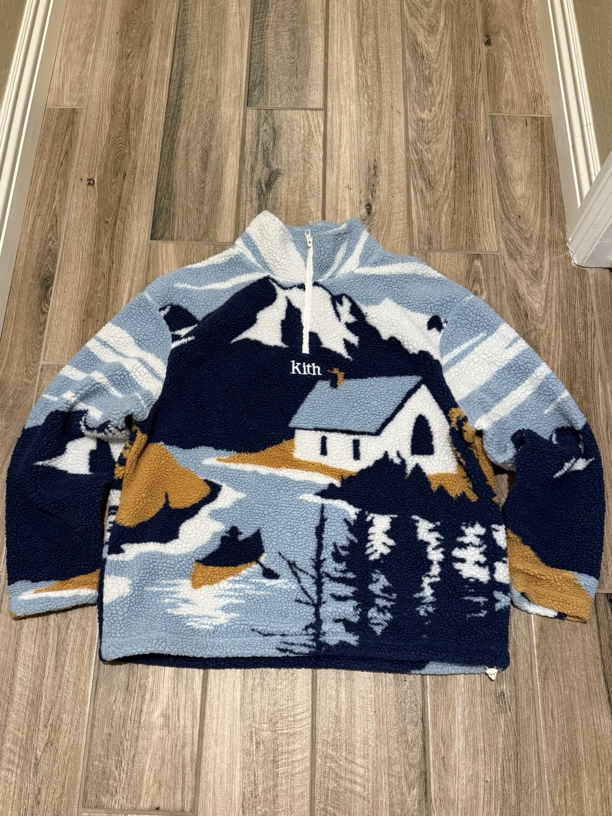 Kith FW21 Sherpa Quarter Zip Fleece Pullover Scenic Print Size M