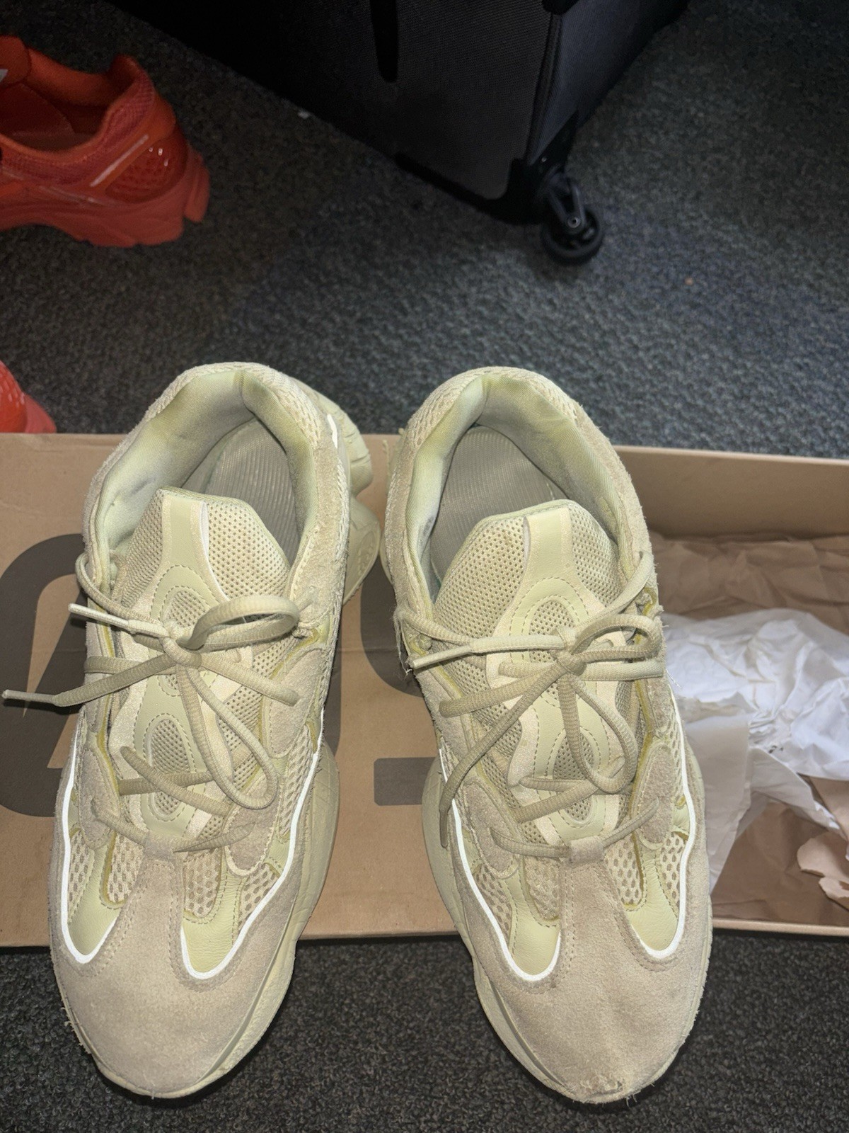 adidas Yeezy 500 Super Moon Yellow Beige Mesh Suede Men’s Athletic Sneaker