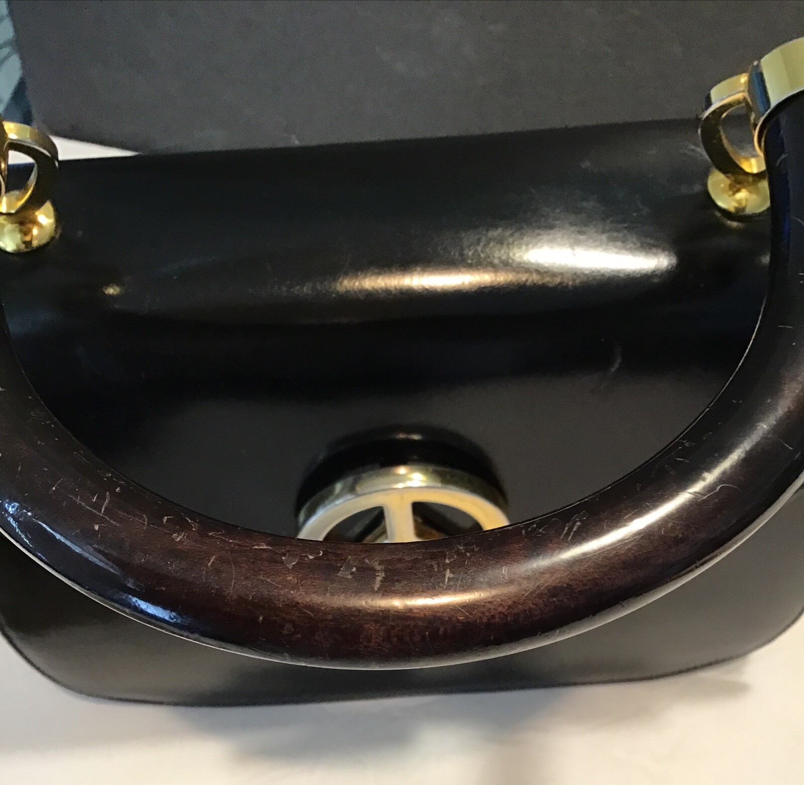 RARE 1990’s VTG. MOSCHINO / REDWALL LOVE & PEACE Black Patent Leather Handbag