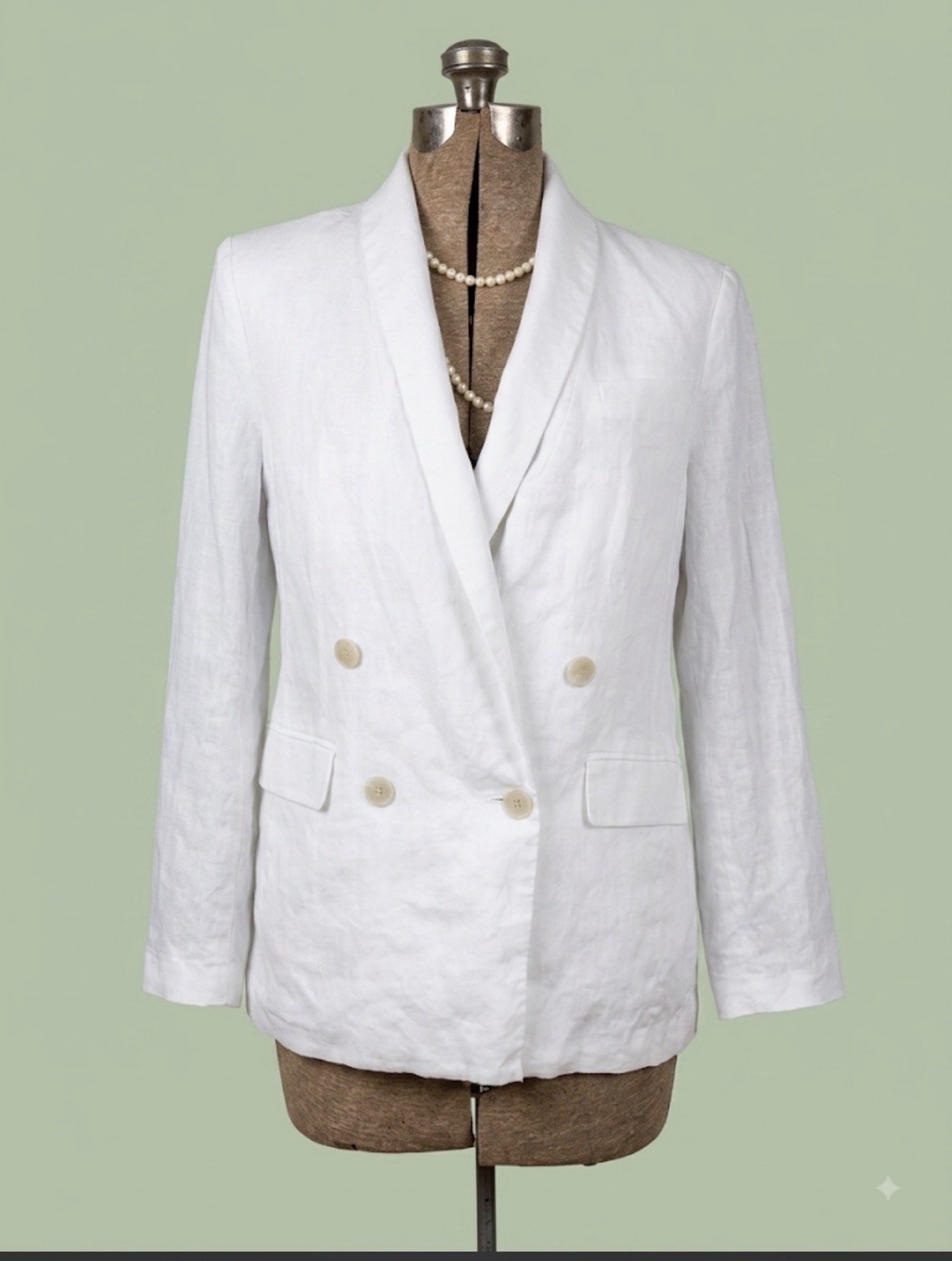 Banana Republic Blazer Size 8 Double Breasted White Linen Long Line Jacket BR