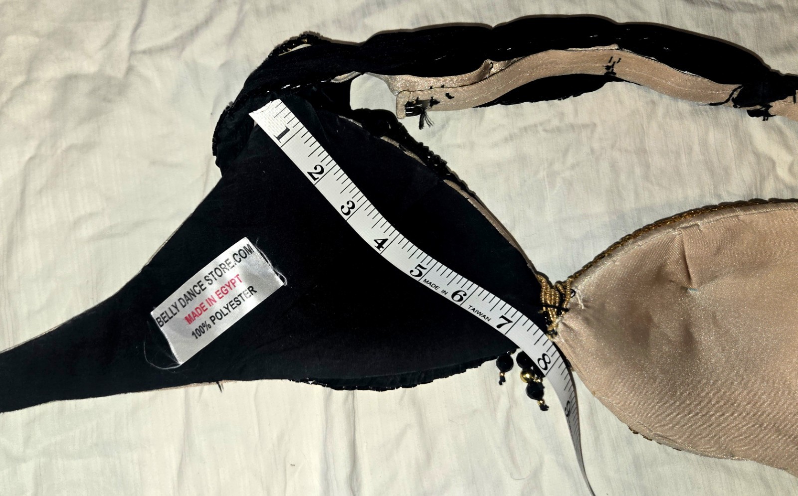Very elegant black and ivory lycra Egyptian belly dance costume by Mumtaz