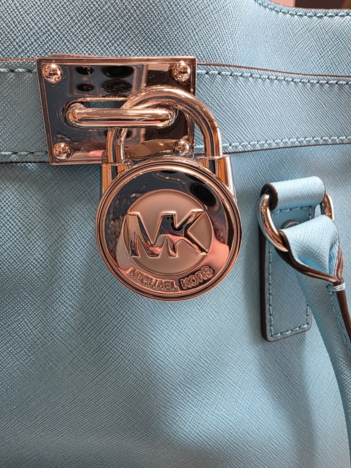 Michael Kors Aqua Blue Medium Blue Satchel Top Handle Silver Hardware Dust Bag