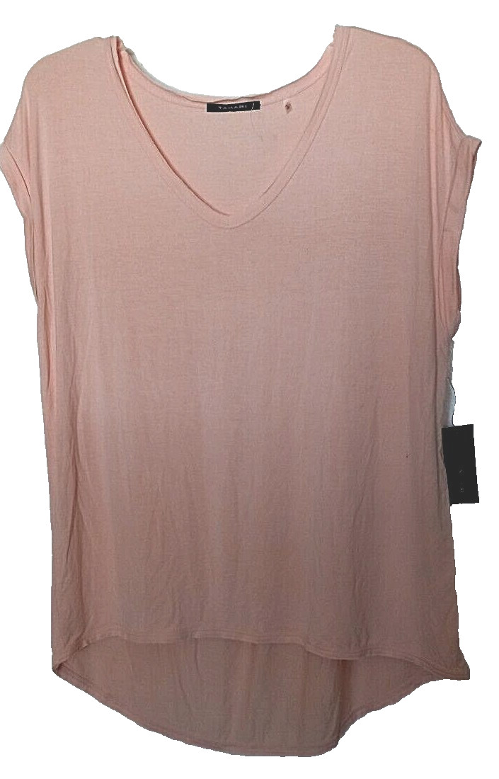 Tahari 95% viscose, 5% spandex solid “Peach Fizz” T-Shirt Size Large