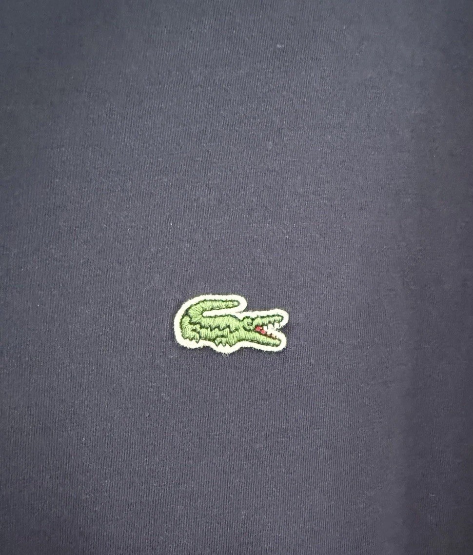 LACOSTE Size 8 Medium Vneck Pima Cotton Navy Blue Logo Patch Long Sleeve TShirt