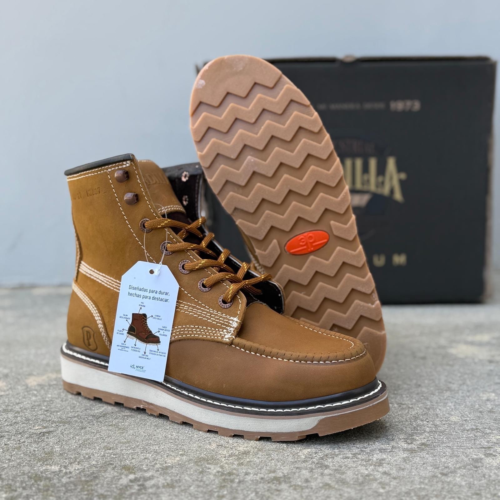 MENS MOC TOE WORK BOOT LACE UP SPEED HOOKS SOFT TOE CUSHIONED INSOLE MADE IN MEX