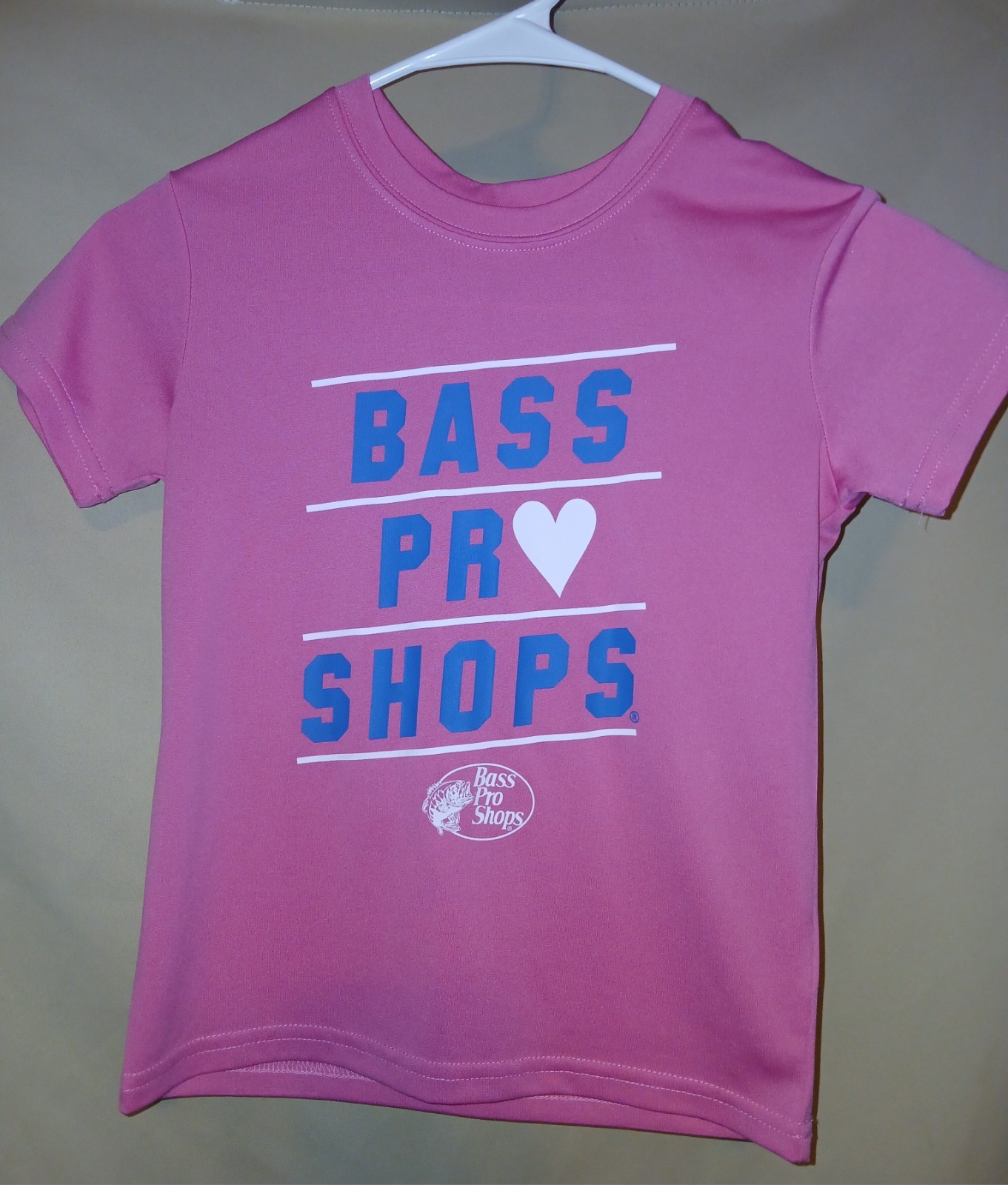 Bass Pro Shops Girls Pink Graphic Logo Crew Neck Polyester T-Shirt Size S