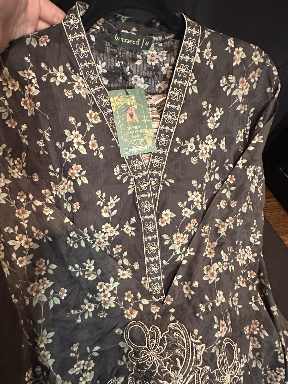 Bin Saeed Lawn Cotton 3 Pc Suit-premium Cut Work Emb- Aline Style-M & L – $44