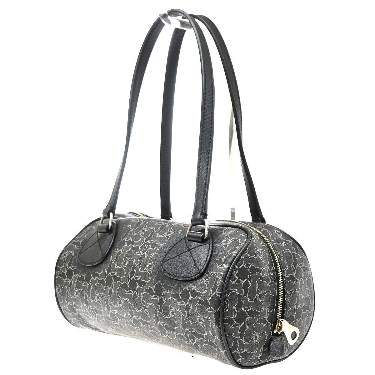CELINE Logo Sulky Horse Carriage Shoulder Hand Bag PVC Leather Black 62KD323