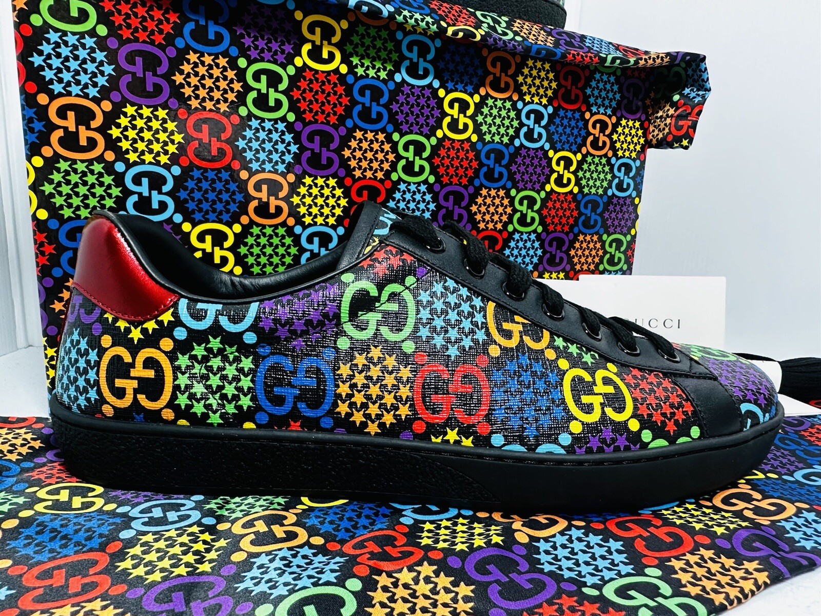 Gucci Psychedelic Ace GG Monogram Men’s Sneakers Multi Color Size 9.5