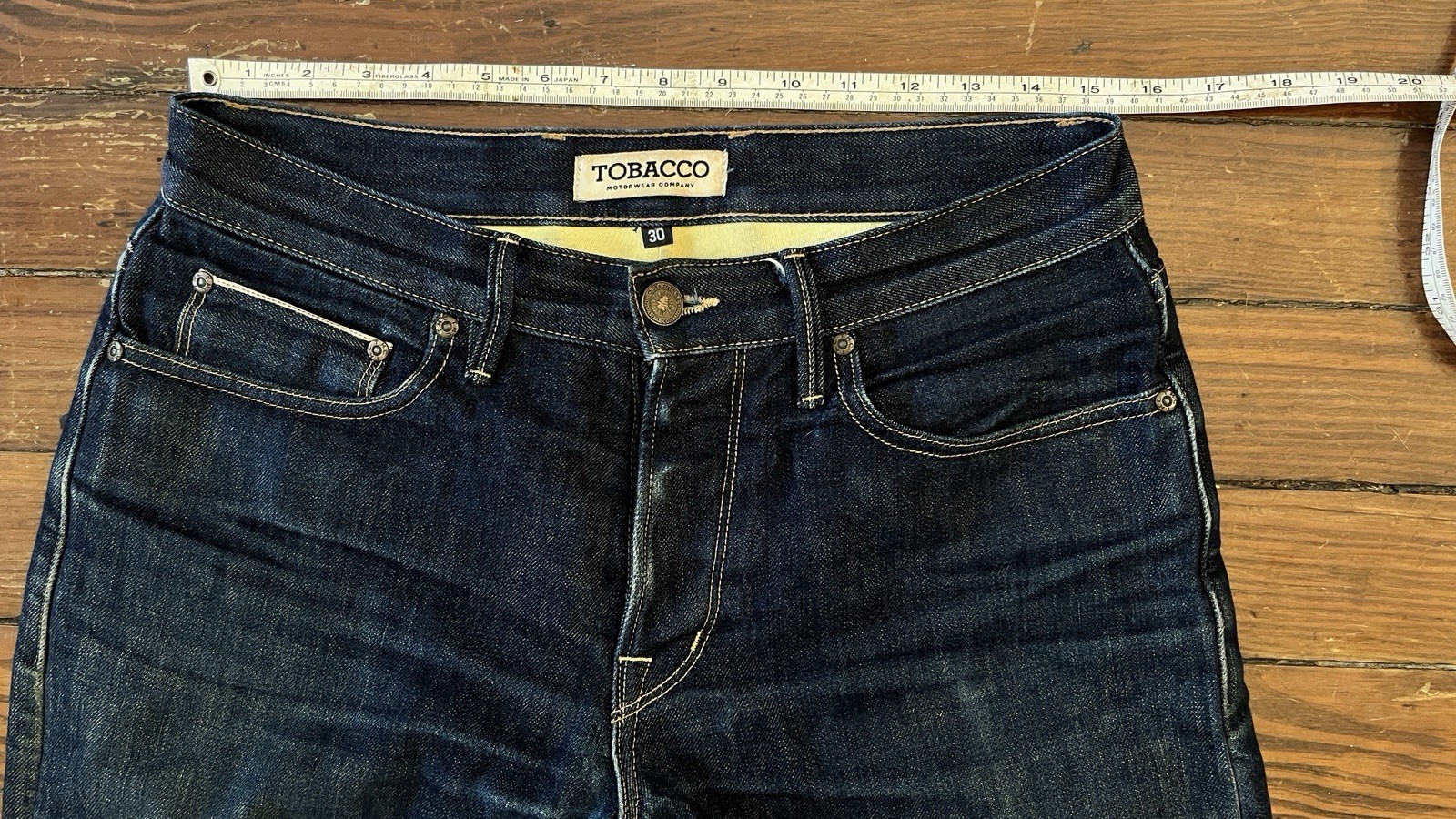 Tobacco Motorwear Men’s Kevlar-Lined Selvedge Riding Denim Jeans Size 30