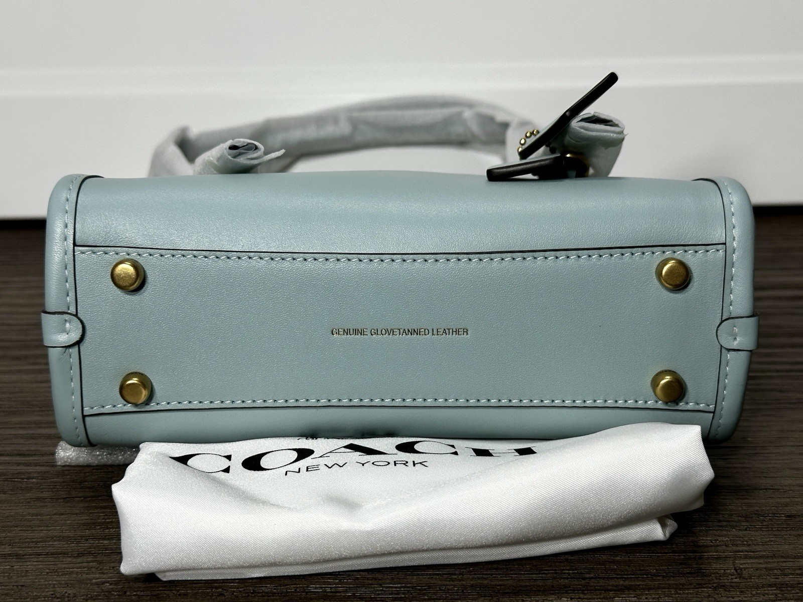 Coach Swing Zip Bag 20 in Light Blue Glovetanned Leather CAM45 NWT
