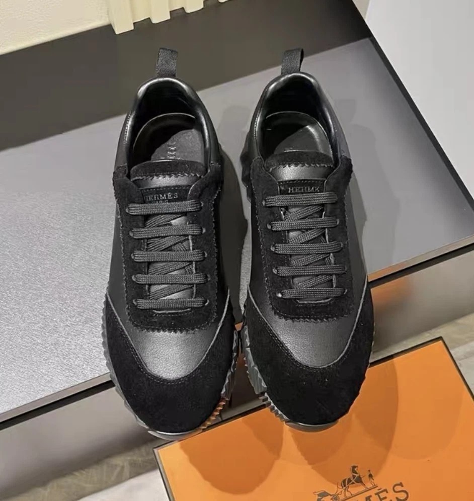 Hermes Bouncing Triple Black Calfskin Lace Up Sneakers Shoes Unisex Euro 36-45