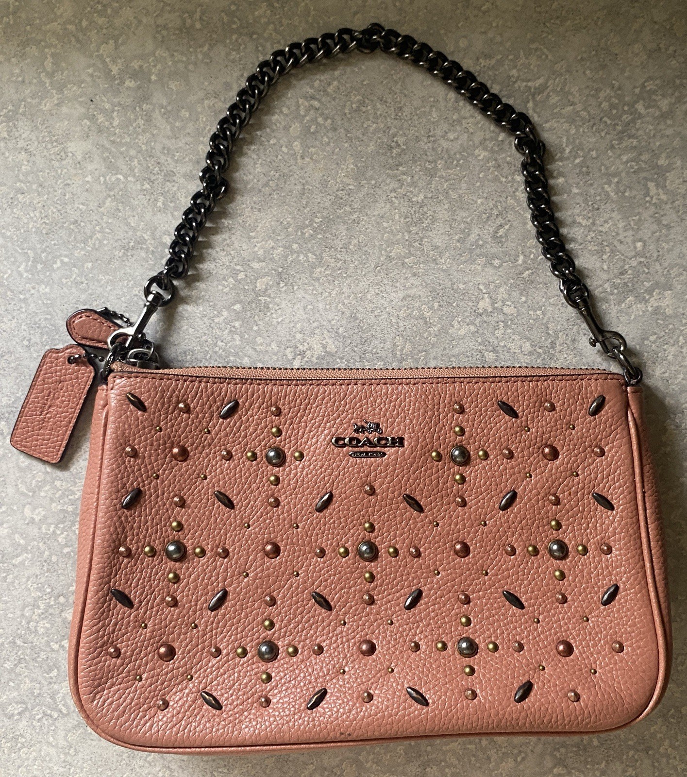 Coach Nolita 22 Melon W/Prairie Rivets/Multi Studs Wristlet/Clutch Pouch – 22867