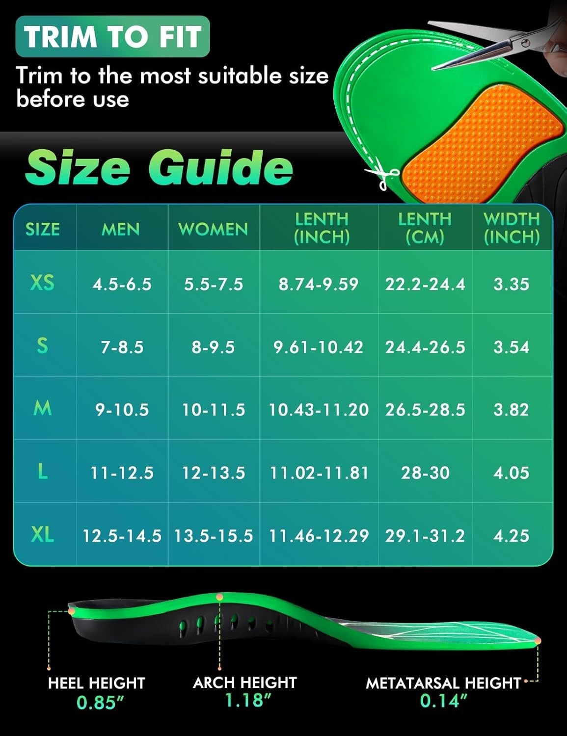 Plantar Fasciitis High Arch Support Insoles for Men Women, Arch Support Inserts.
