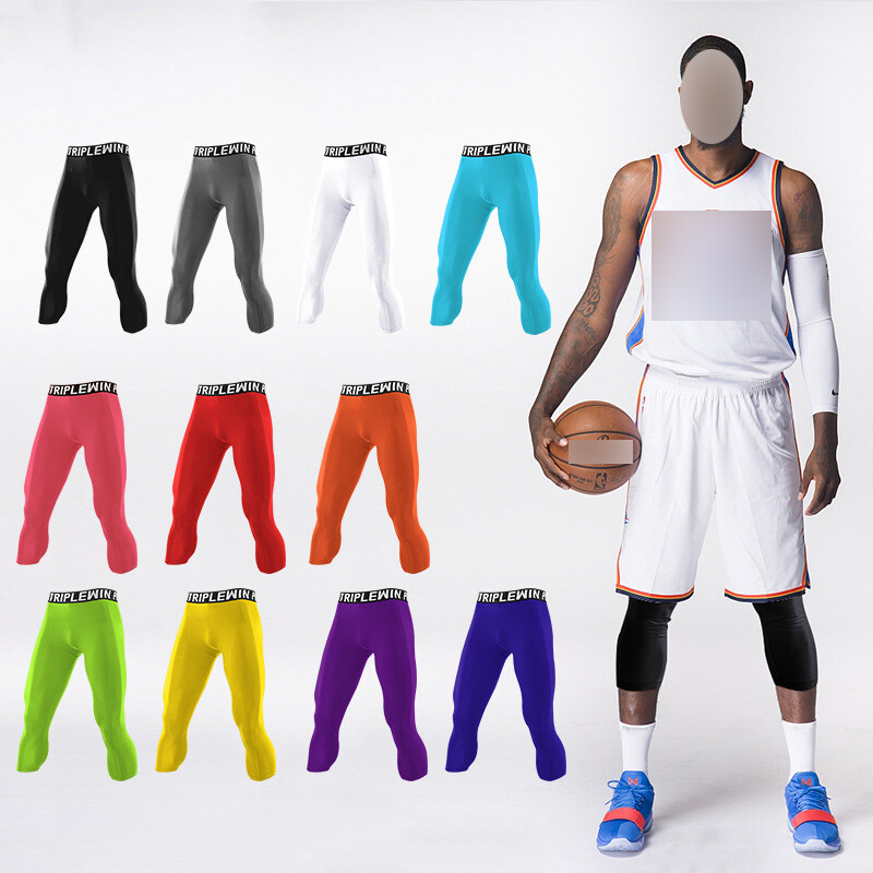 Men’s Compression Tight Pants Cropped Trousers Athletic Basketball Base Layer