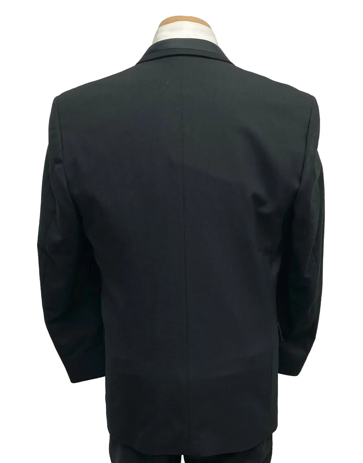 42 S Black 2 Button Notch Lightweight Wool Tuxedo Coat Satin Lapel Perry Ellis