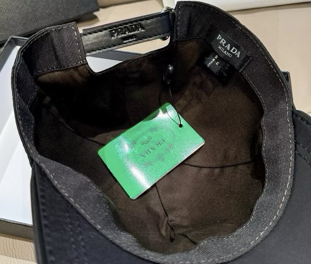 New Prada Triangle Logo Re-Nylon Black Baseball Cap Unisex Hat | Black