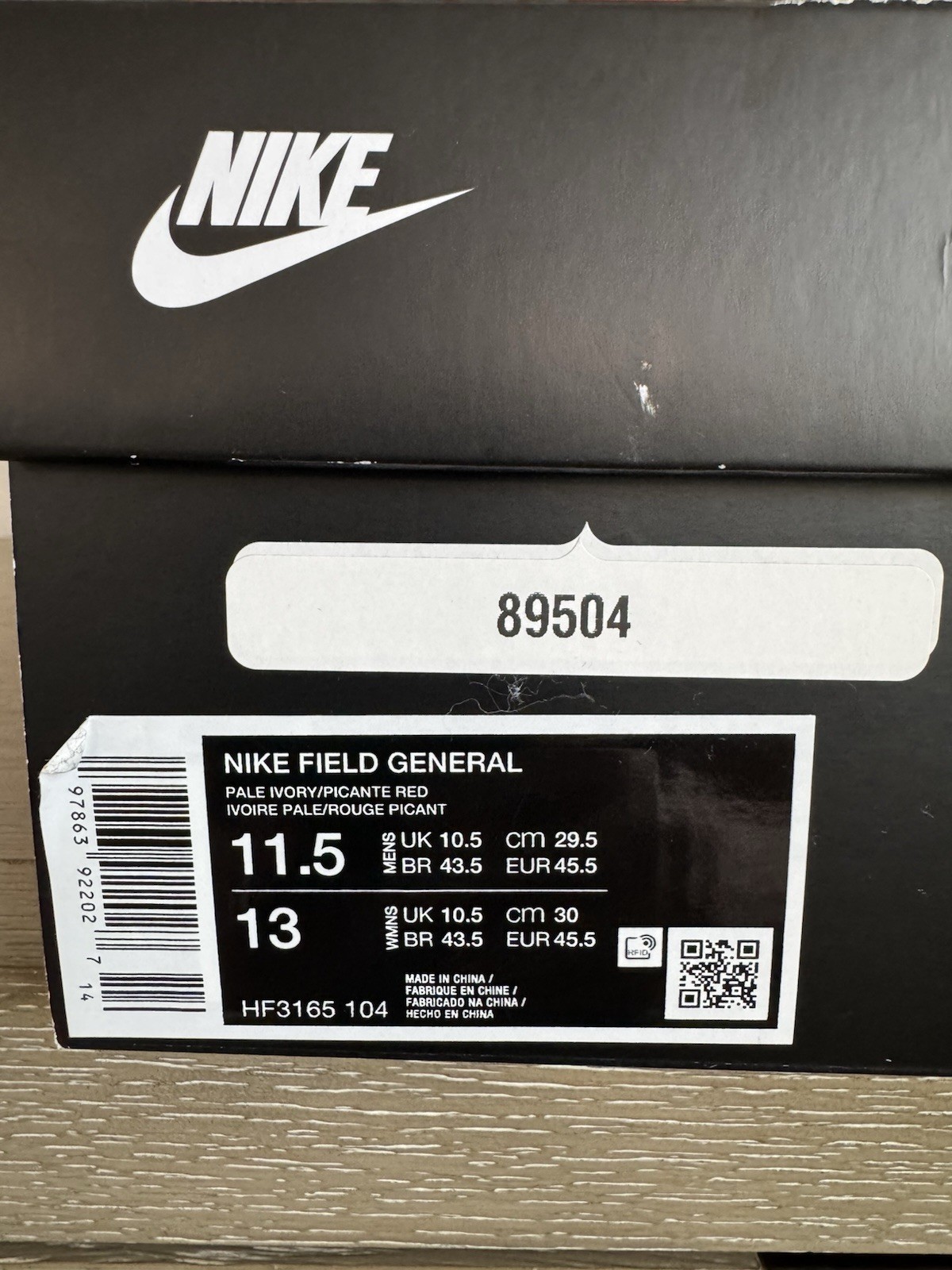 Men’s Nike Field General Pale Ivory/Picante Red Size 11.5 Shoes w/ Original Box