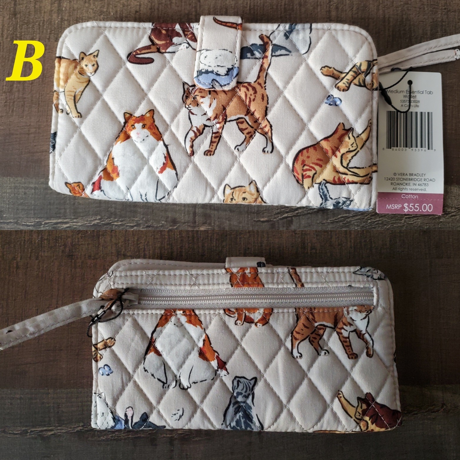 Vera Bradley A CAT’S LIFE Medium Essential Tab Cotton Wallet (Pick Your Pattern)
