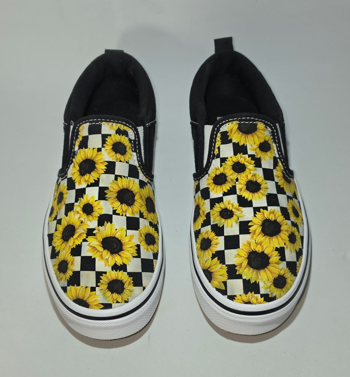 VANS Asher Kids Slip-On Canvas Shoes Sunflower Check Black/White/Yellow US 3