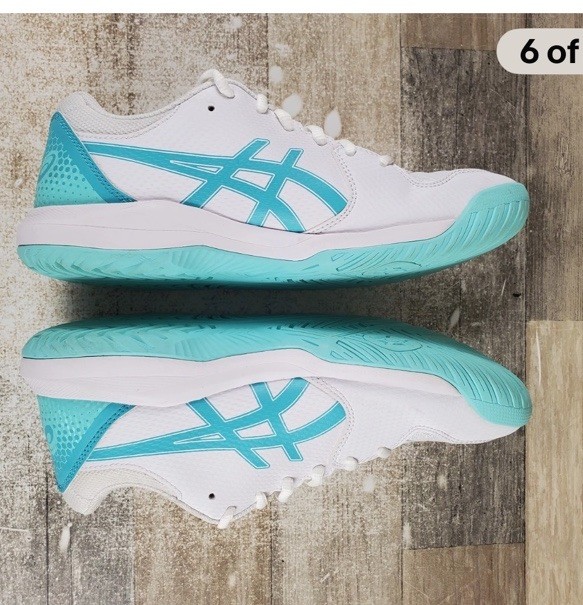 ASICS Gel-Dedicate 8 Pickleball Shoes Womens Sz 8.5 White & Aqua Run Small