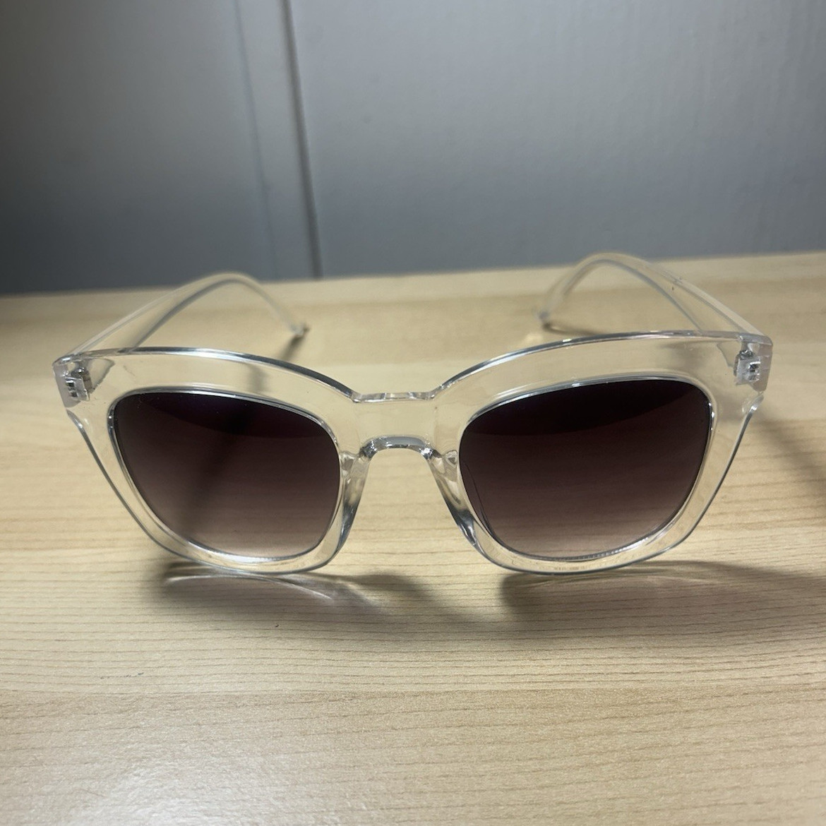 Women’s Square Sunglasses Clear Plastic Frame Gray Gradient Tinted Lenses