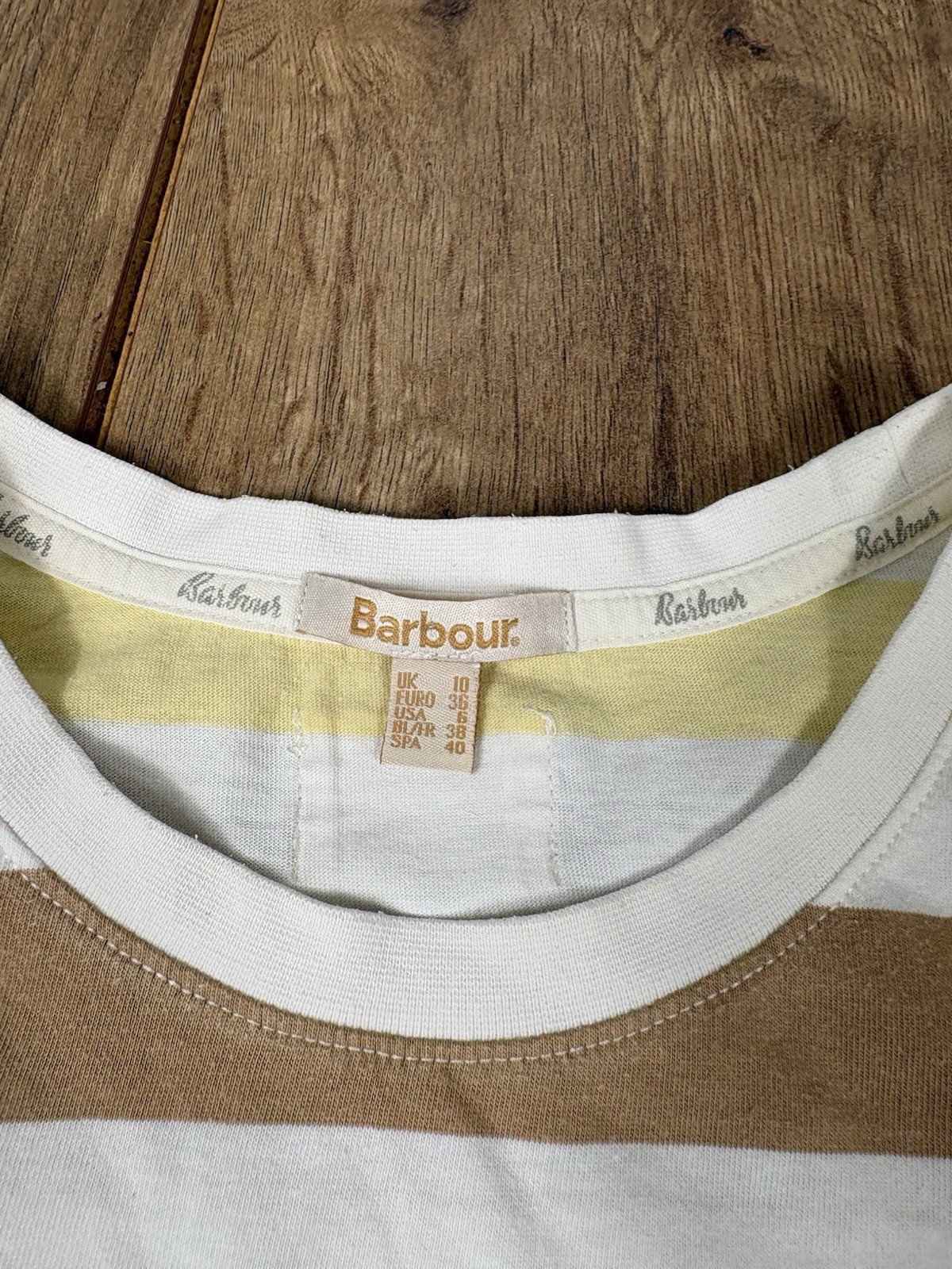 Women’s Barbour Lyndale Brown Pink Multicoloured Striped T-Shirt size 10