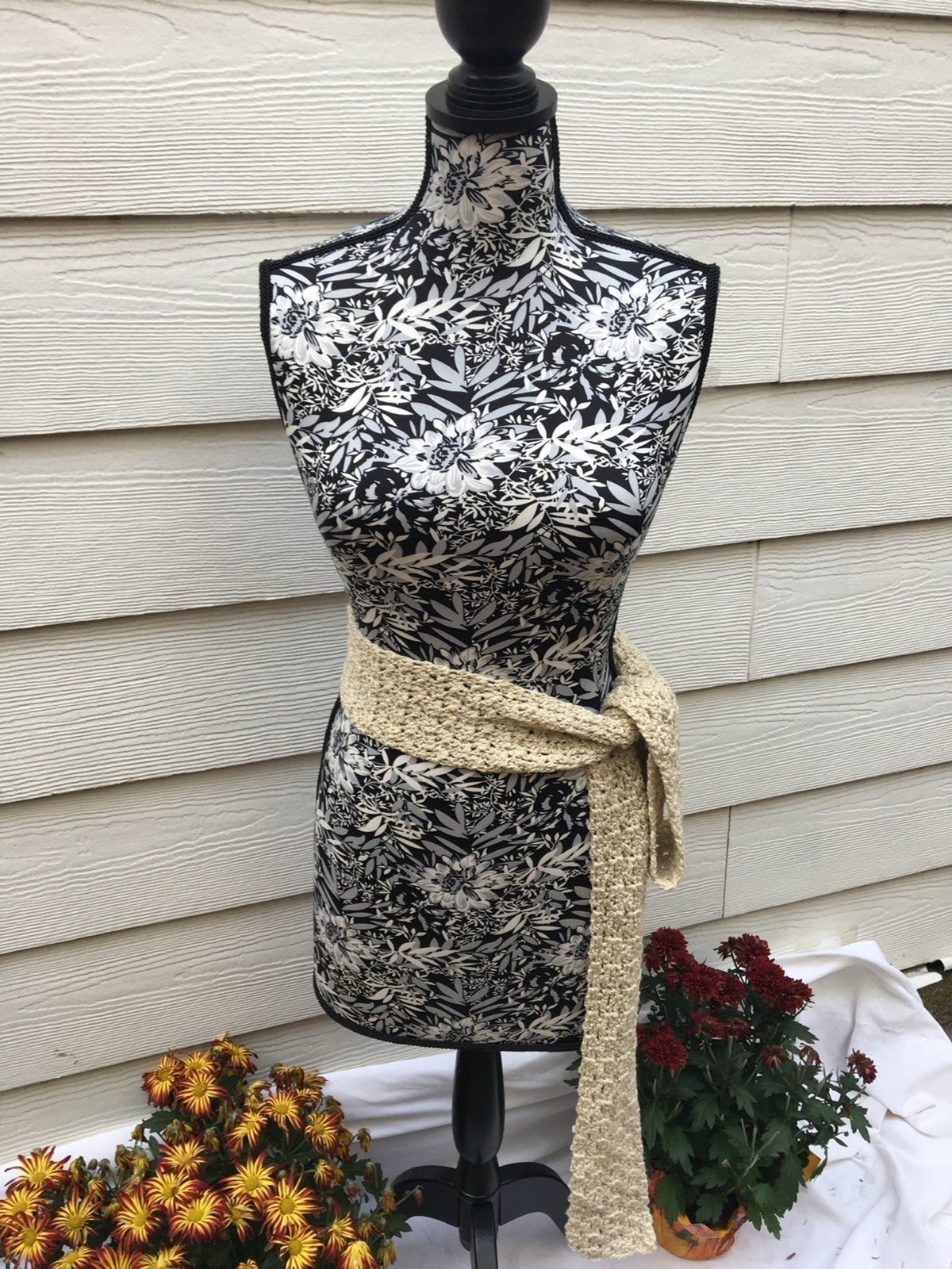 Scarf handmade Crochet light brown beige tan color lt weight shimmering glitzy