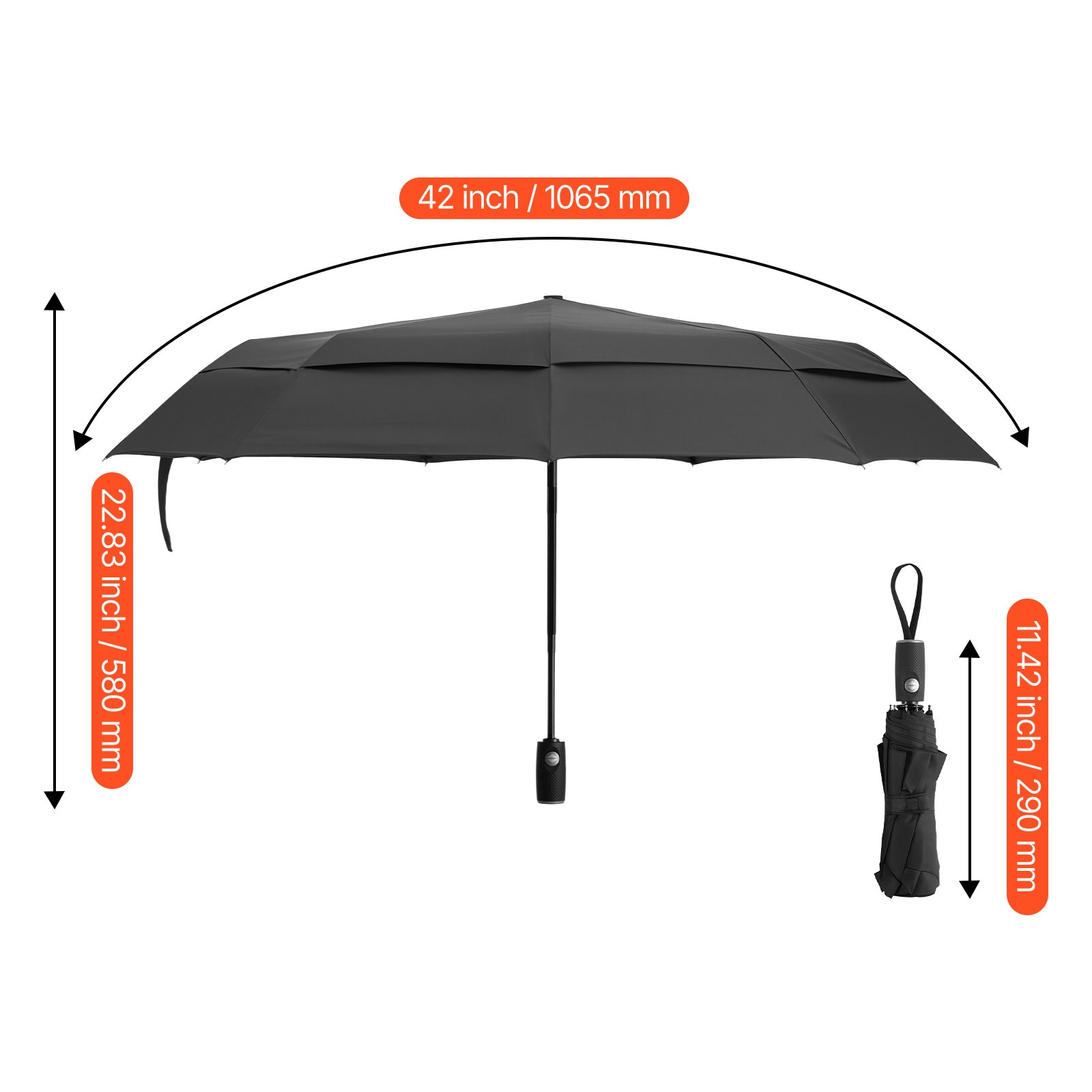 Travel Umbrella Portable Compact Windproof Umbrellas 42 in for Rain & Sun