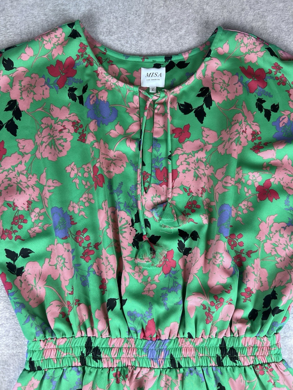 Misa Tiered Ruffle Mini Dress Tassel Tie Garden Party Size Large