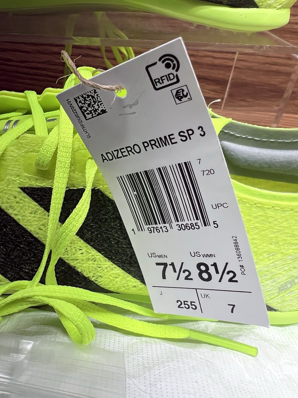 adidas Adizero Prime SP 3 Track Spikes Lucid Yellow Black Men’s Size 7.5 IH5800