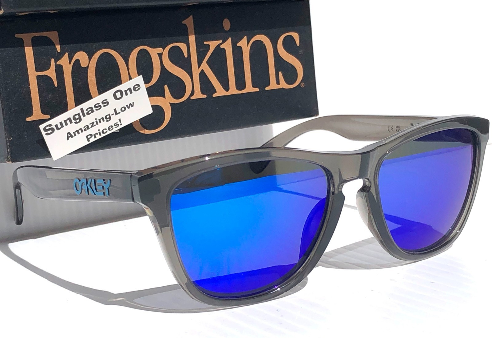 Oakley Frogskins Grey Smoke POLARIZED Galaxy Blue Mirror Lens Sunglass 9245-74