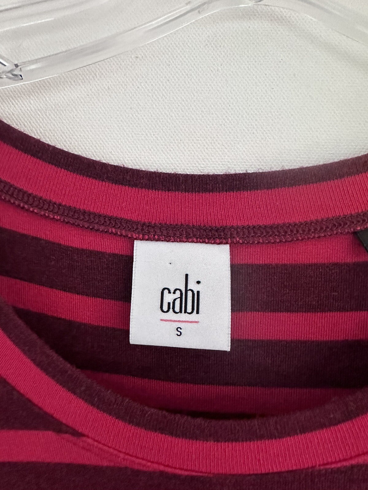 Cabi 3631 Womens Red Stripes Tee Scoop Neck Ruffled Peplum Top Shirt S Small