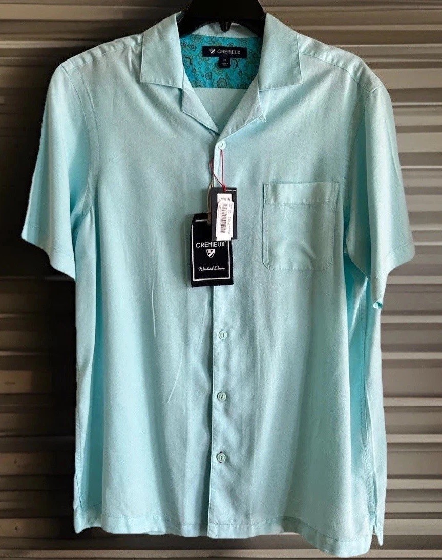 NWT DANIEL CREMIEUX $75 Men’s MD 100% Lyocell S/S Button-Up Shirt, Aqua