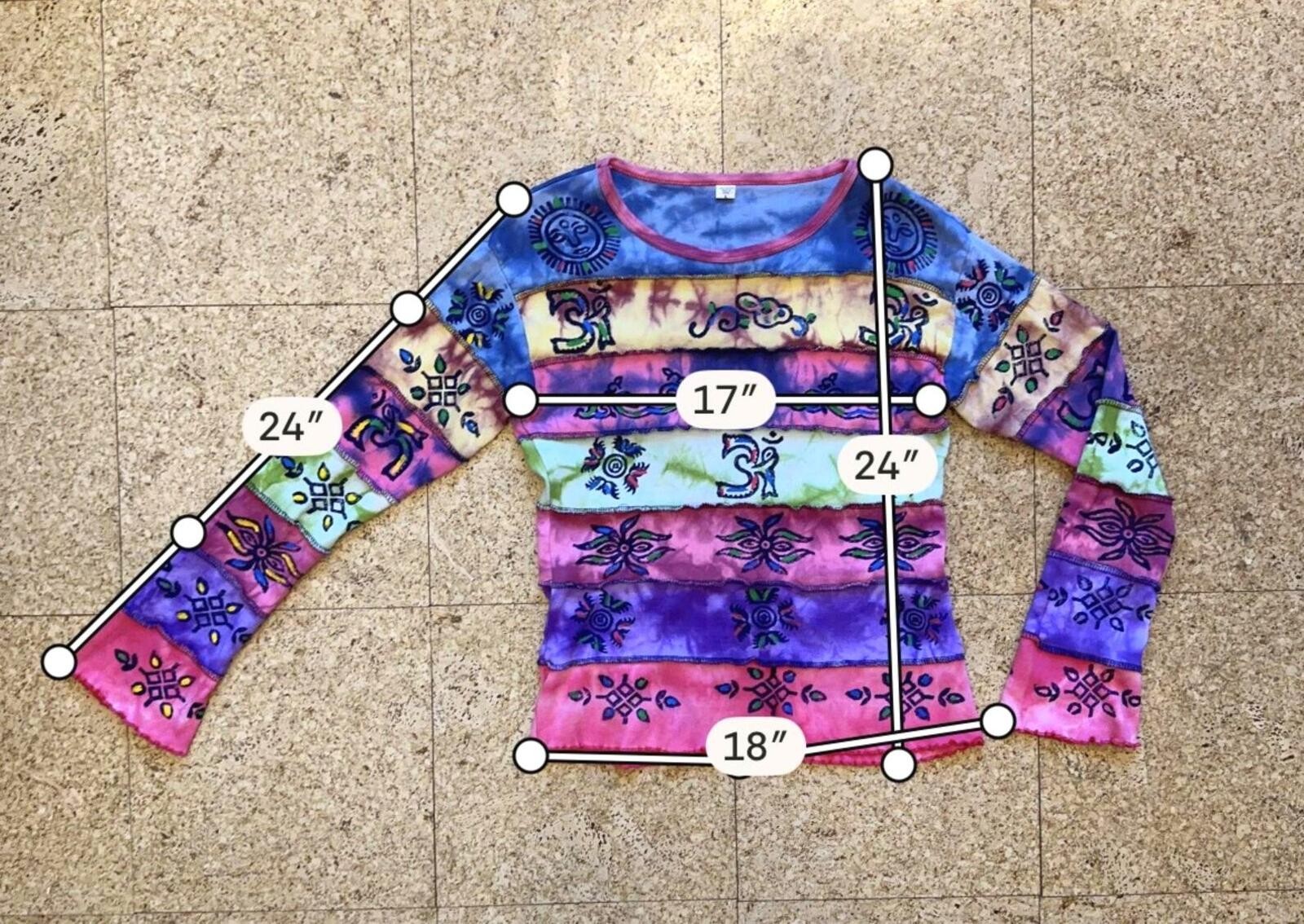 Nepal Tie Dye Hippie Top Sz Large Cotton Hand Painted Boho Festival Flare Sleeve