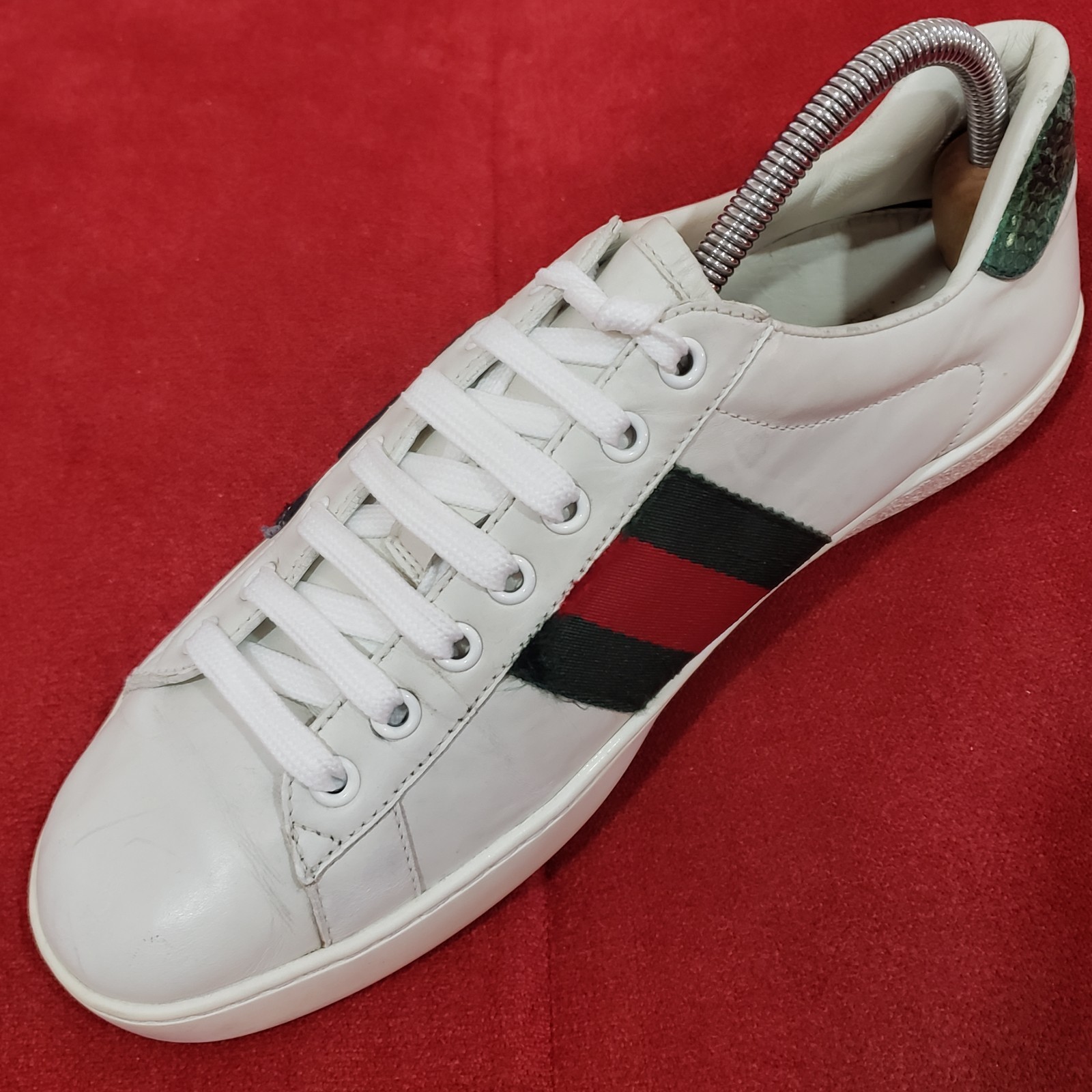 GUCCI Ace Web low sneaker snake embroidered white leather 8.5 US 41.5 EUR 456230