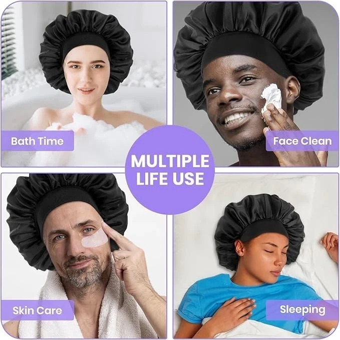 WLLHYF Silk Bonnet for Men, Satin Bonnet Double Layer Elastic Band Silk Sleep Ca