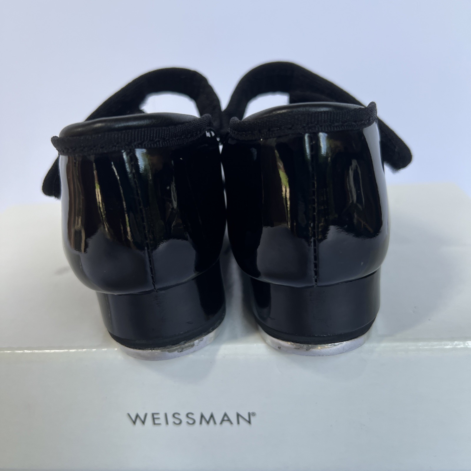 Weissman W2600 No Tie Tap Shoe Shiny Black Patent Child Size 9 CM Worn One Time