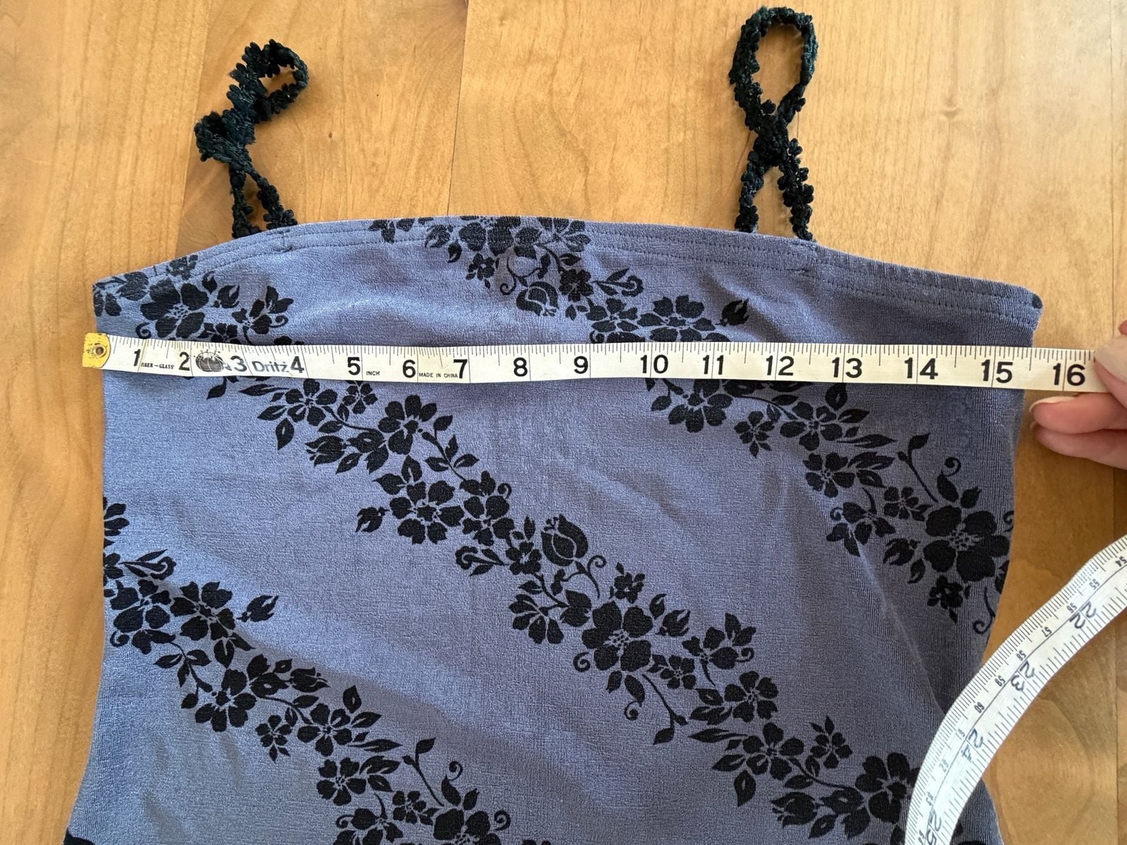 Ecru Y2K Floral Printed Blue Cami Top with Rosette Trim Straps