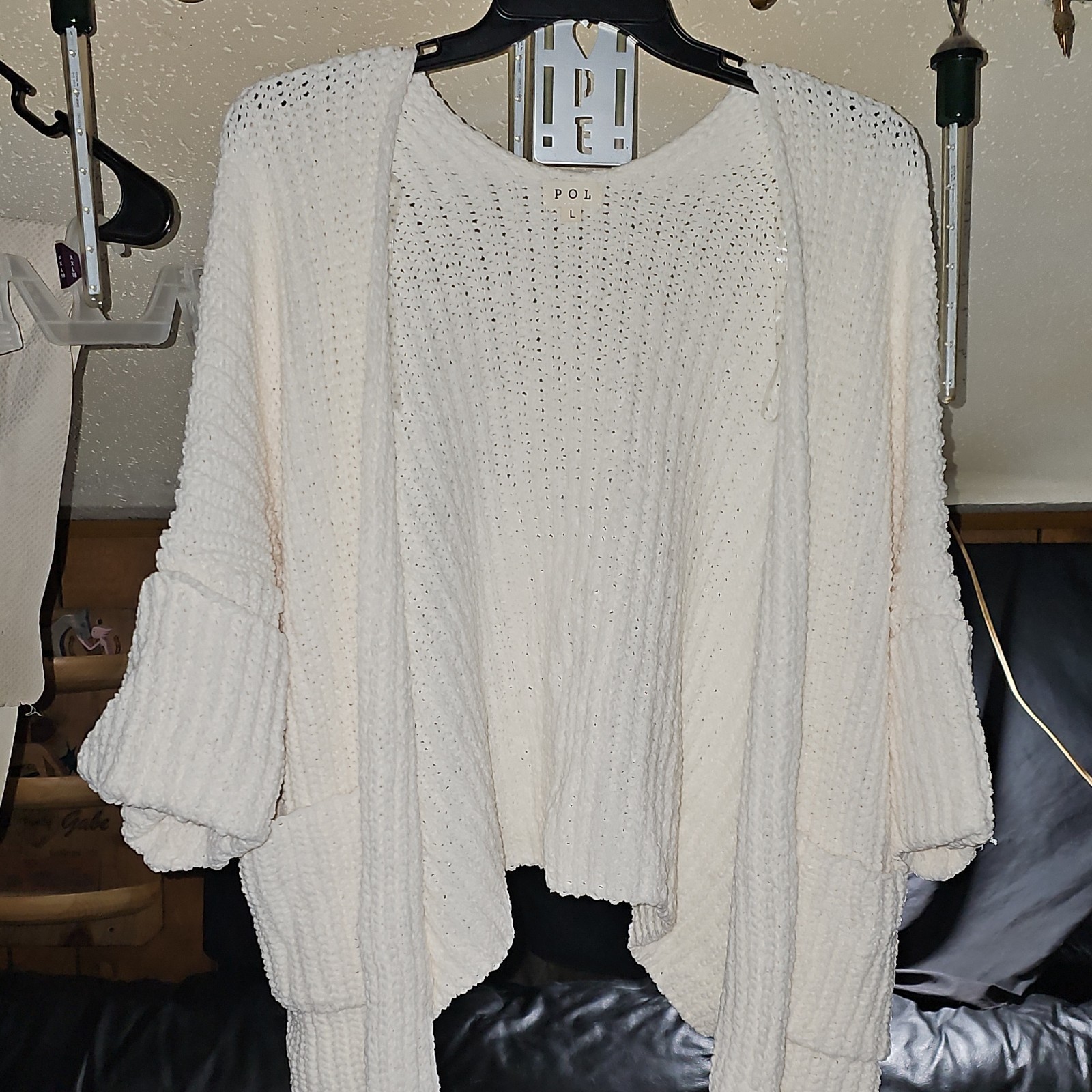 **FITS 3X** POL Cream Knit Open Front Cardigan Sweater w/ Pockets Women L