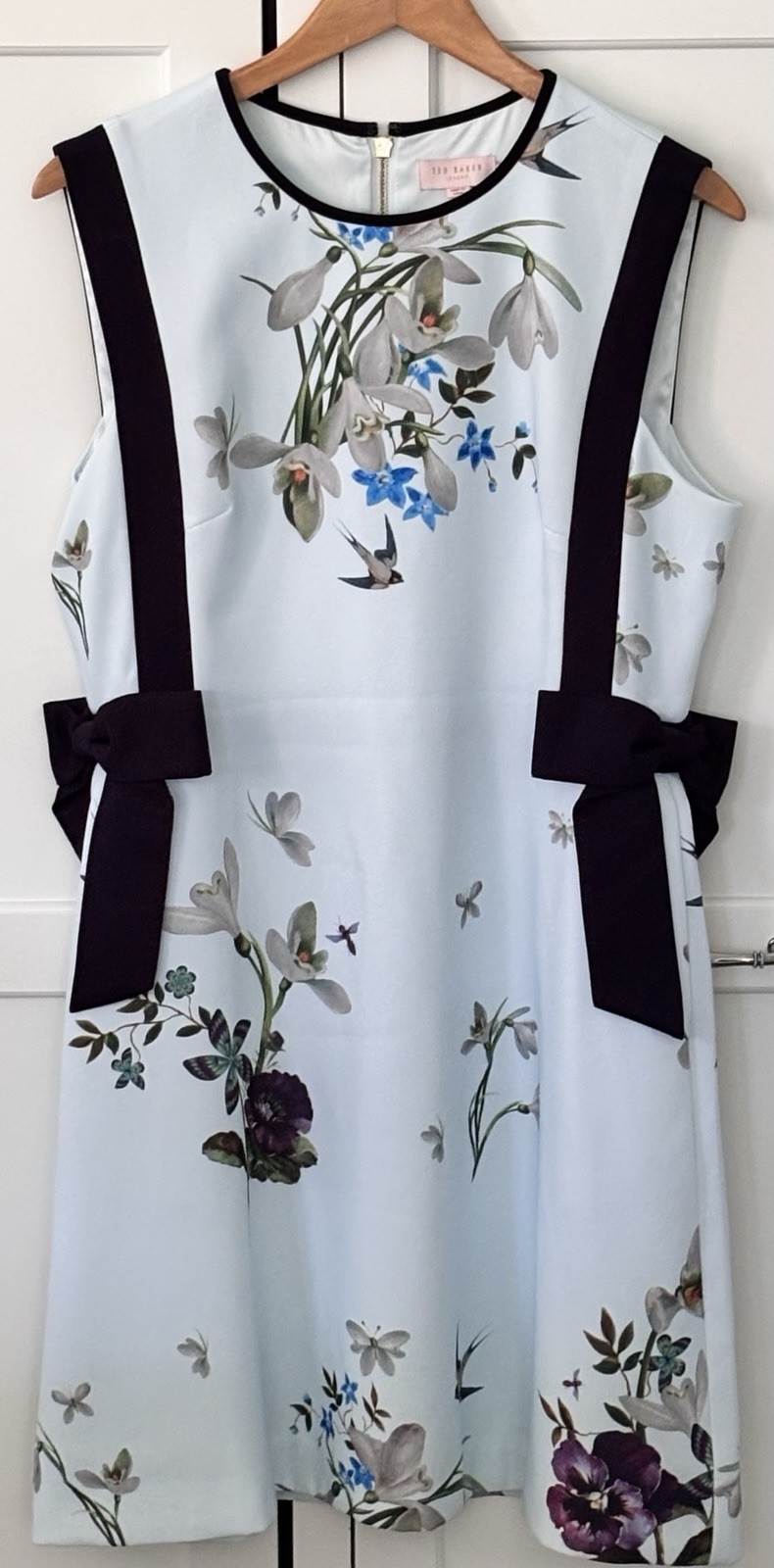 TED BAKER Sz4 Spring Meadow floral print bow A-line dress wedding party US Sz 12
