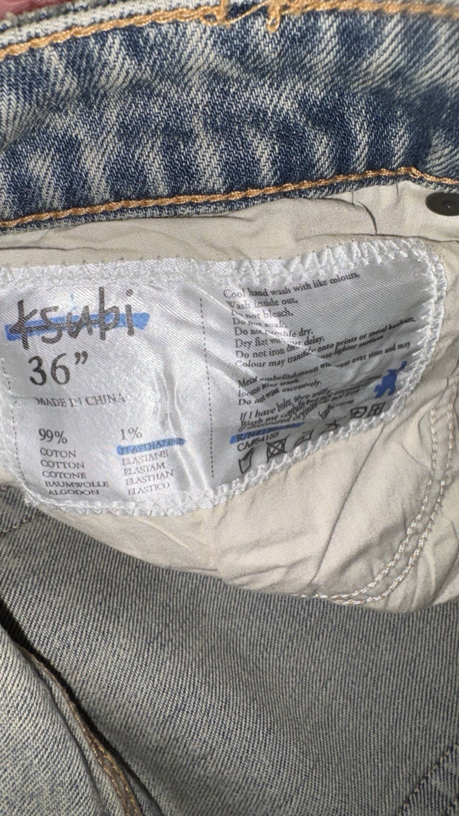 Ksubi Men’s Blue Light Wash Stretch Straight Leg Jeans Logo Embroidered