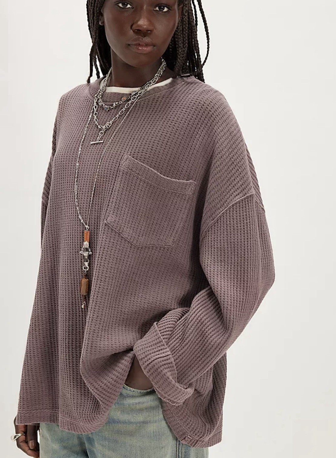 Free People We The Free Dawson Pocket Oversized Thermal Top Small Choc Grape
